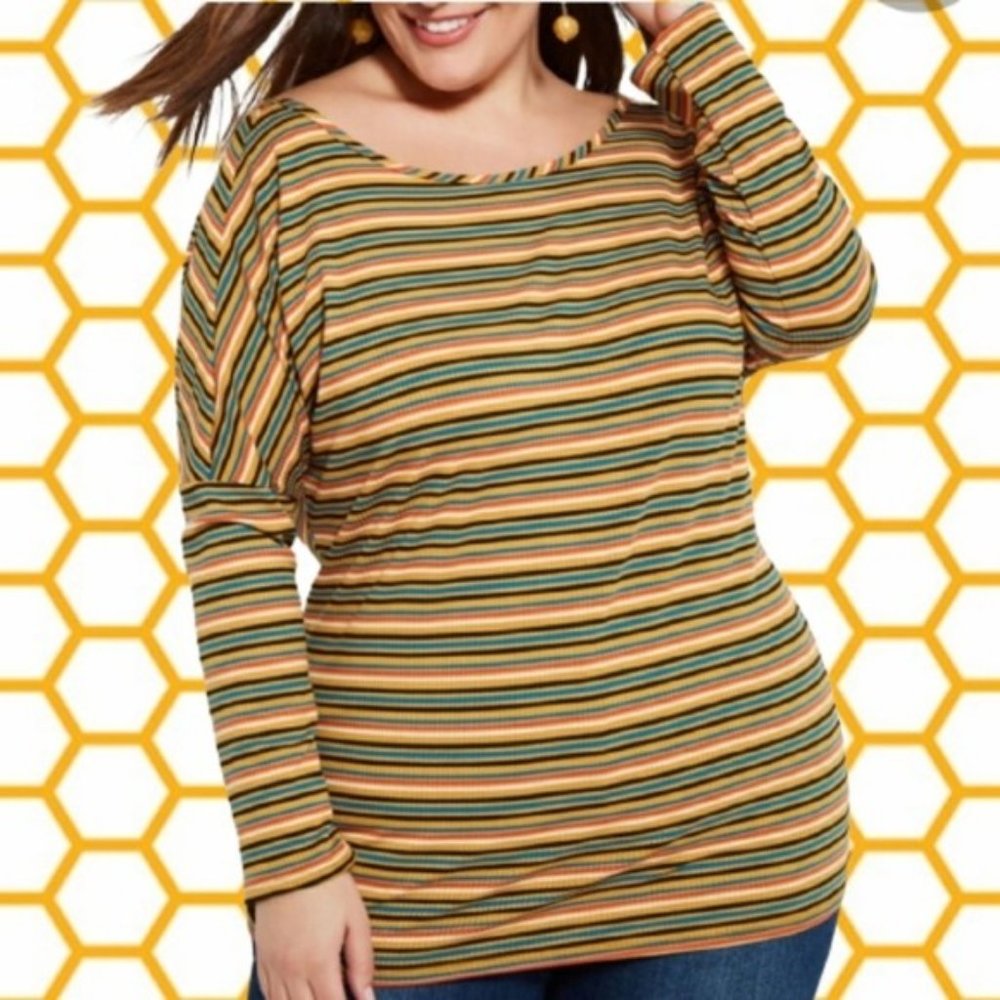 Ashley Stewart Harvest Gold Striped Twist Back Tee 18/20